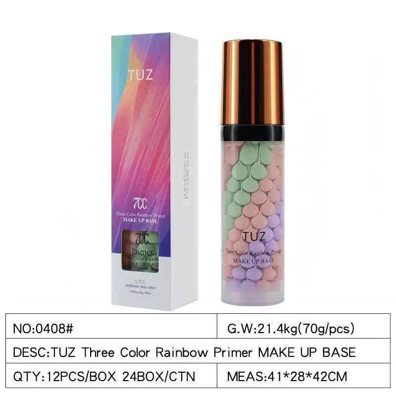 Rainbow Hydrating Primer - 3 Colors, Refreshing & Moist, Natural Bare Look, Softens Face, Makeup Prep