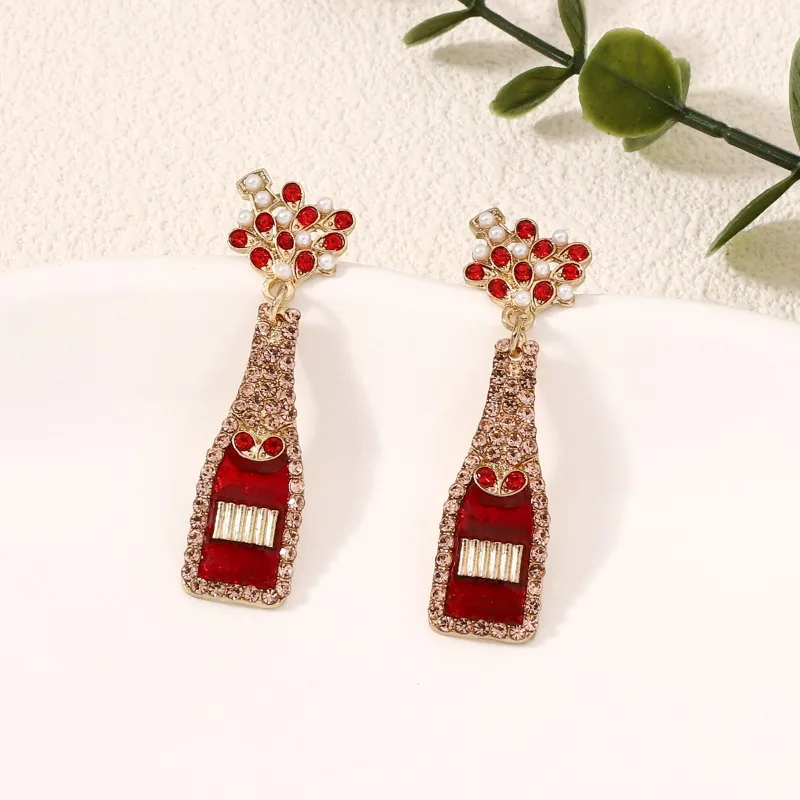 

Popular Wine Bottle Red Trend Fashion Temperament Versatile Light Luxury Earrings Jewelry Women
