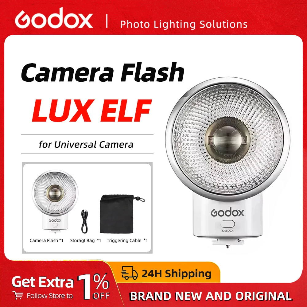 

Godox Lux Elf Retro On-Camera Flash Universal Portable Camera Flash Speedlight Built-in 7.4V 350mAh Lithium Battery With Type-C