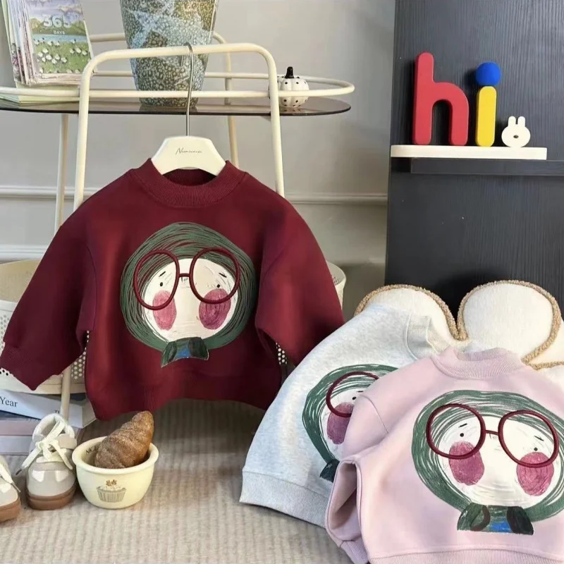 

LYY-Girls' Sweater2024Autumn New Children's Fashionable Cartoon Print Top Baby Loose Western Style Clothes