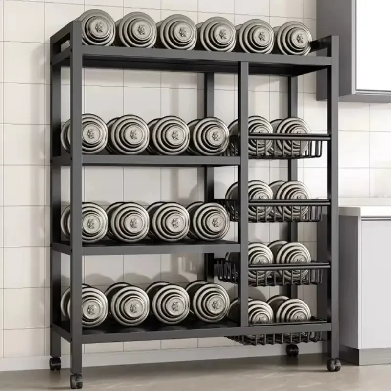 Steel Eco Friendly Modern Kitchen Storage Shelf Powder Coated Finish Black White Accessory Tool Storage Tableware Frying Pan 2