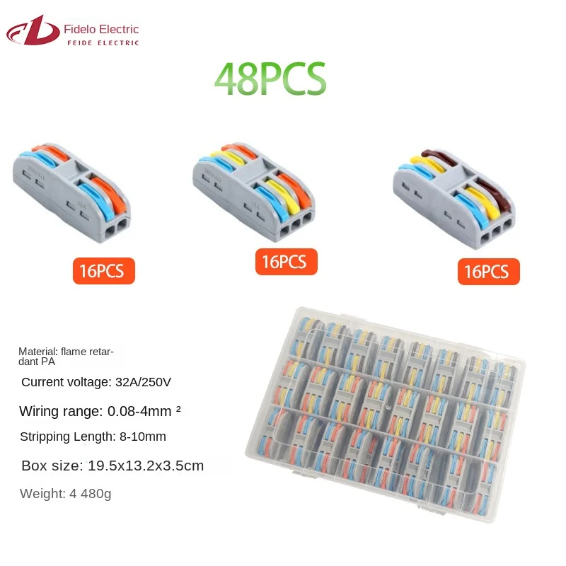 Cross Border PCT-222/223 Universal Mixed Packaging Box for Soft and Hard Wires, 48PCS Quick Connection Terminals