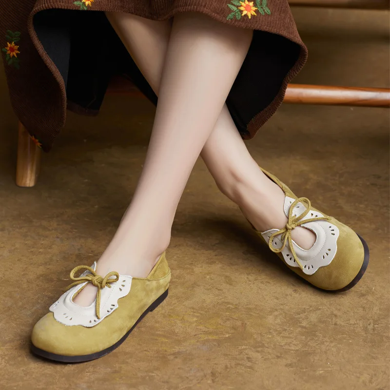 Women Flats Leather Shoes Spring Green Loafers For Women Low Heels Soft Flats Embroidery Flower Sweet Style 2025