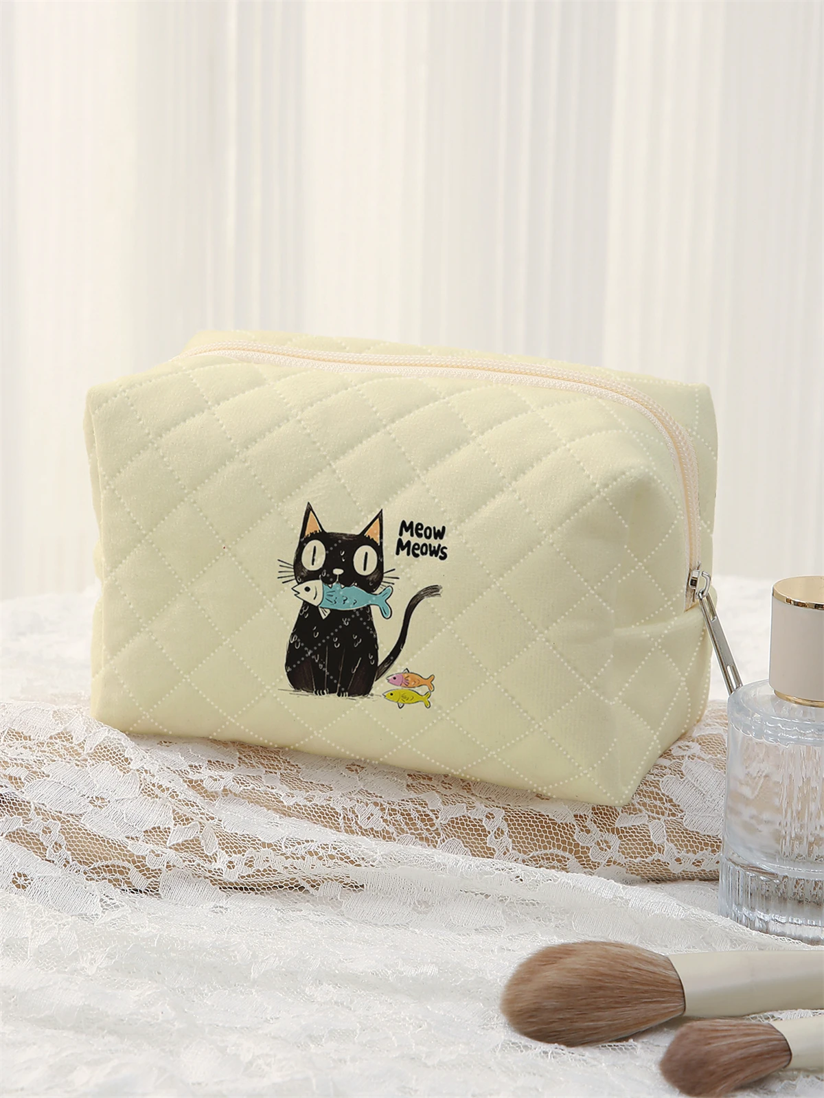 1 Juego de bolsa de maquillaje portátil, diseño de gran capacidad, fácil acomodar sus cosméticos, liviana y portátil para guardar cosméticos