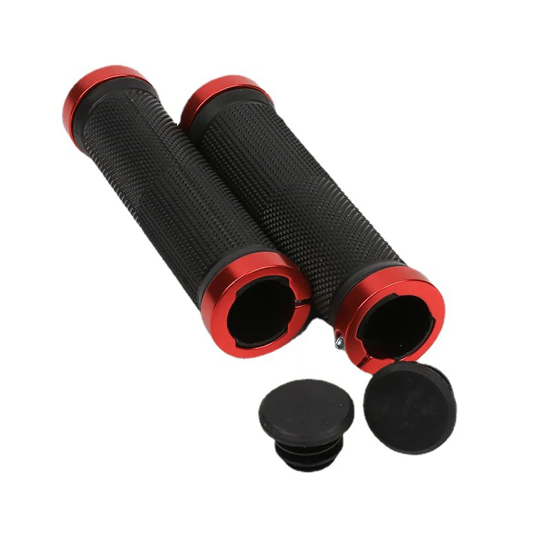 Rubber MTB Grips Alloy Cuffs Bilateral Lock Bicycle Handle Grip Anti-skid Cycling Handlebar Sleeve BMX Bike Accessories