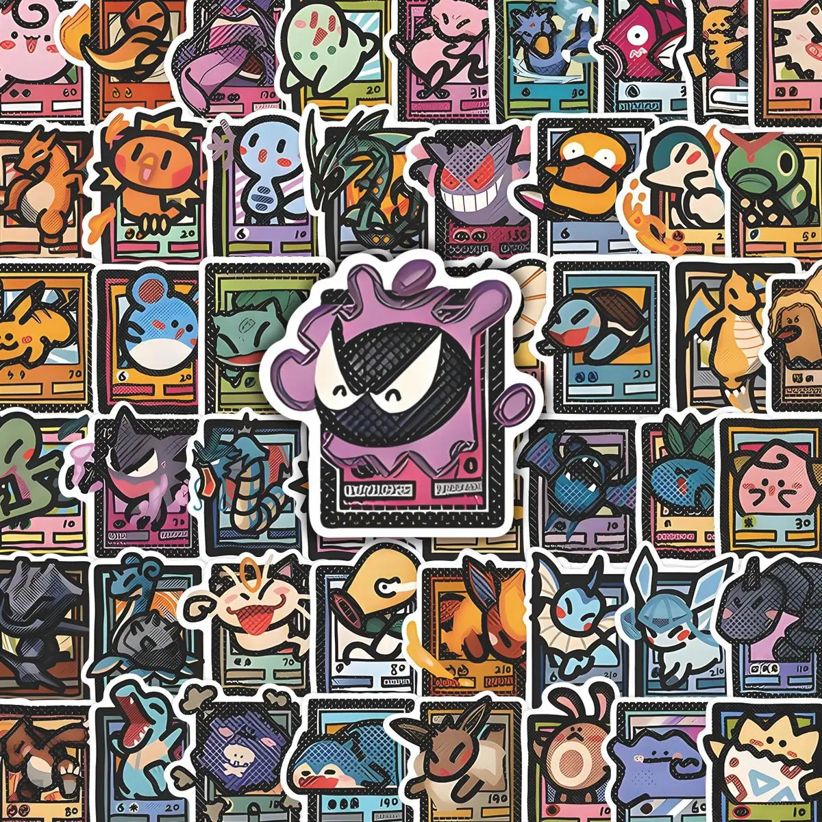 10/50/100pcs Pixel Style Anime Pokemon Stickers Pikachu Cart