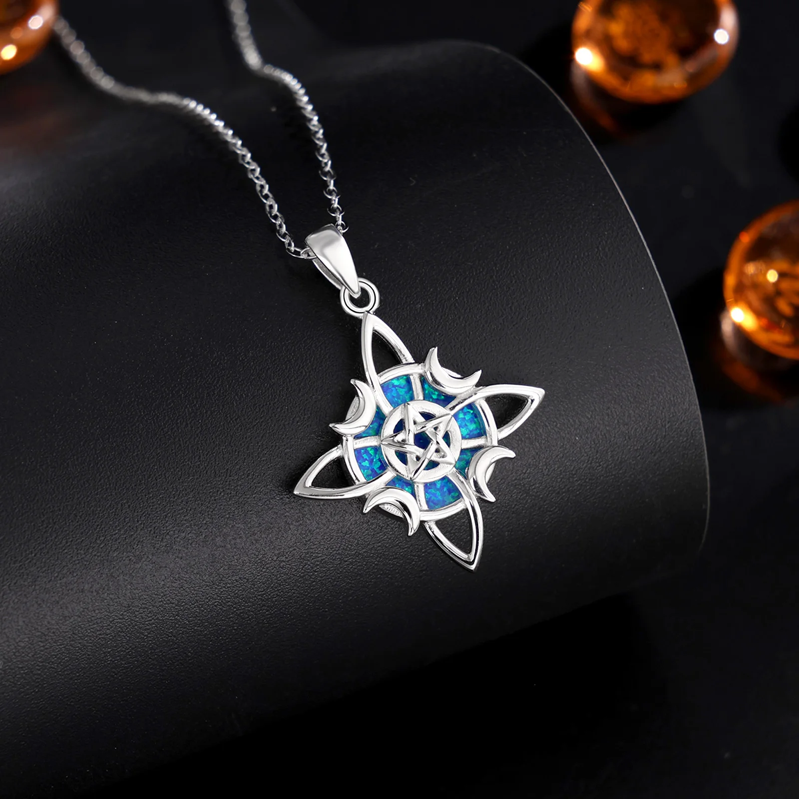 AEONSLOVE الأصلي 925 فضة الساحرة عقدة قلادة أوبال القمر الخماسي سلتيك عقدة قلادة ويكا مجوهرات الهدايا الروحية #2