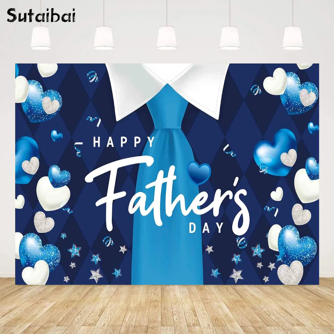 Happy Father's Day Party Backdrop I Love Dad Blue White Heart Background Thank You Daddy Festival Decoration Event Gift Banner