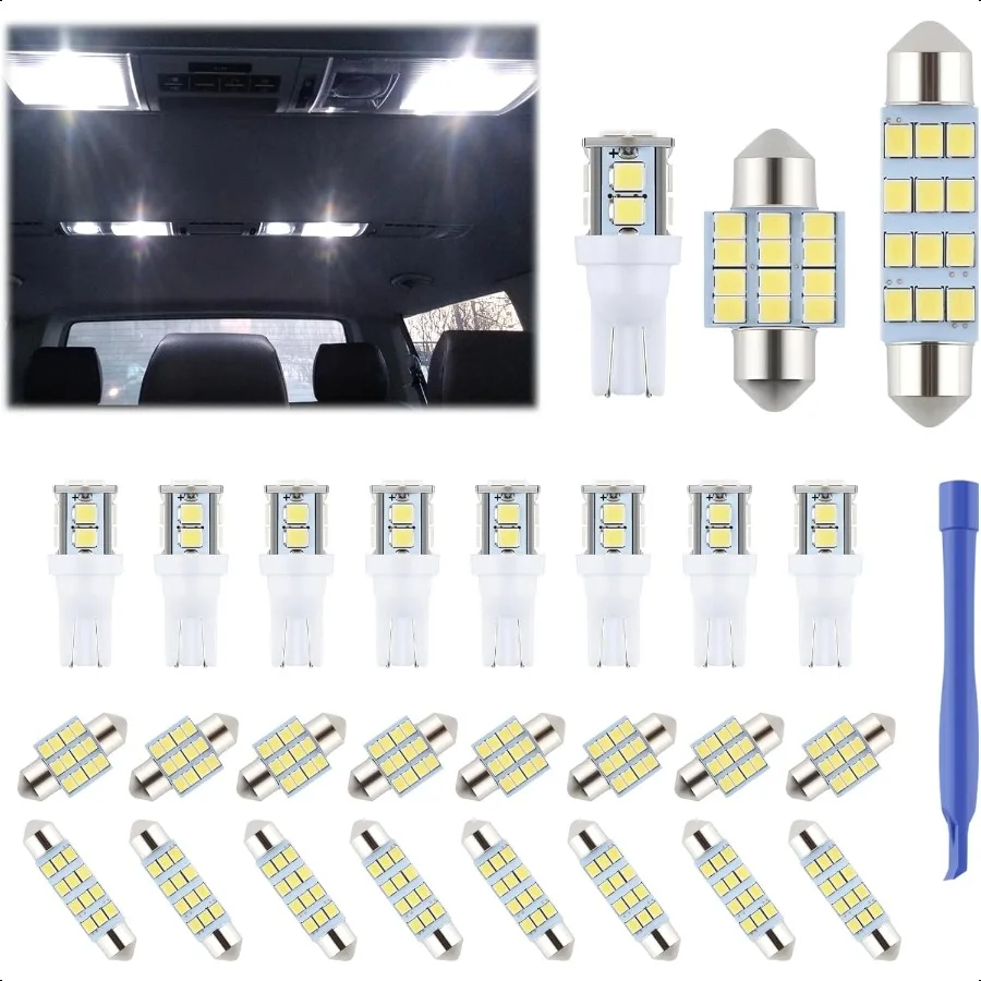 

24 Pieces Dome Light LED Car Interior Bulb Kit Set 194 T10 DE3175 578 31mm 42mm Bulbs Interior Replacement Lights for Car Map L