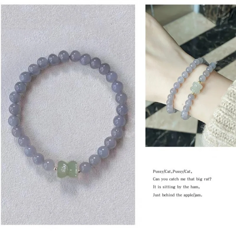 Hetian Jade 6Mm Purple Circle Bracelet With Double Accessories Women