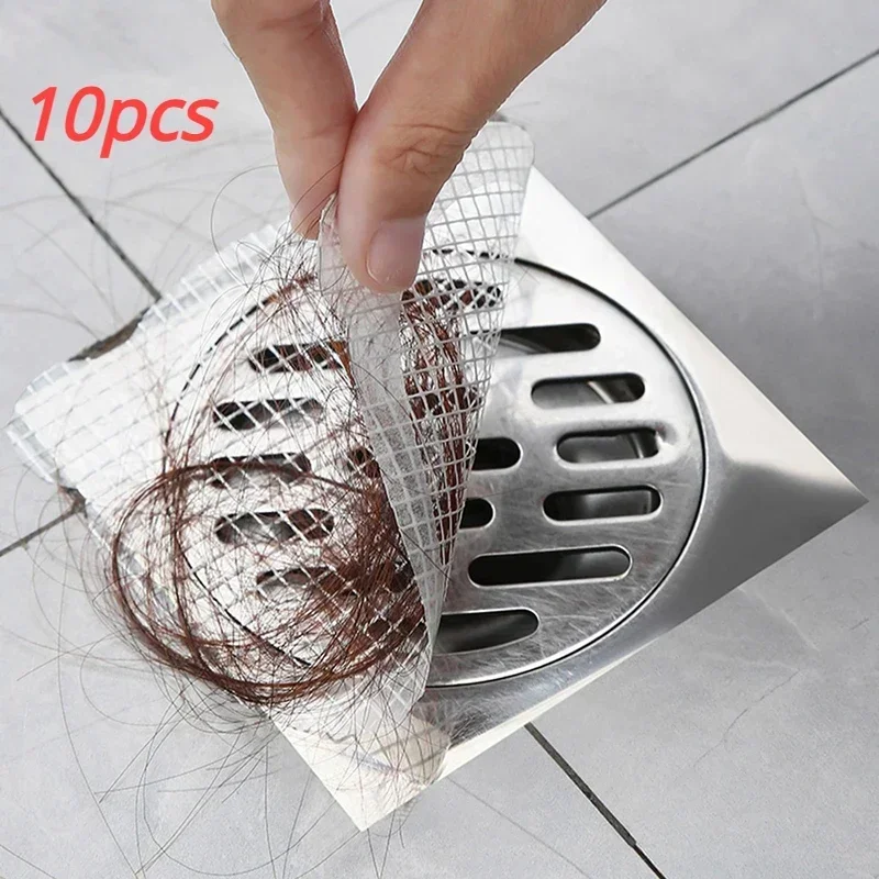 10Pcs Anti-blocking Filter Screen Disposable Floor Drain Sticker Hair Catcher Drain Stopper Cover Kitchen Bathroom Accessories