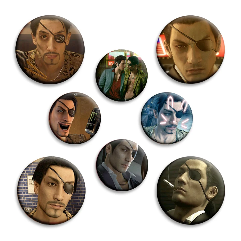 Alfileres de botón Goro Majima de 58mm, insignia creativa de Majima Goro, broches de Meme divertidos rosas para ropa, bolsa, decoración, accesorios de joyería