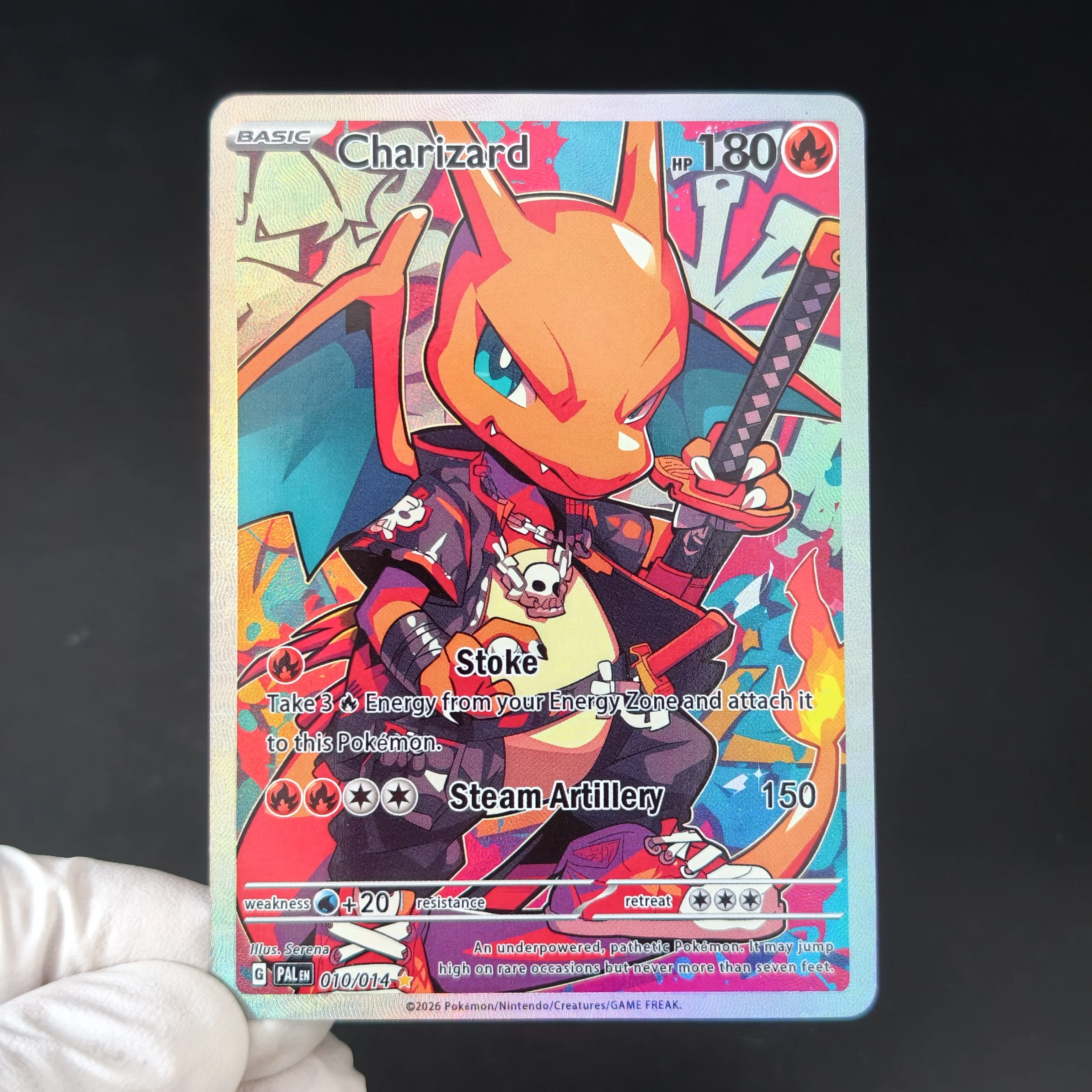 5PCS/TCG PKM Street Graffiti style Charizard Holographic Textured DIY Self Made Card Classic Game Anime Cards Gift Toy