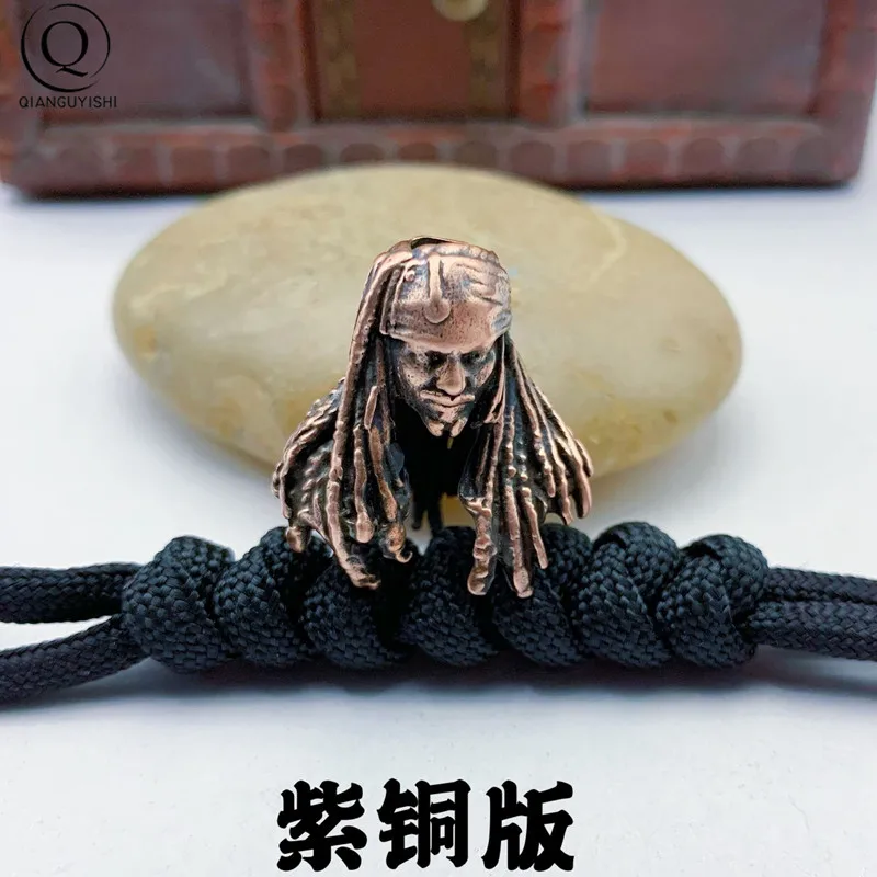 Hot Movie Character Pirates Captain Figurines Brass Paracord Bead DIY Knife Lanyard Pendant Charms EDC Accessories For Fans Gift