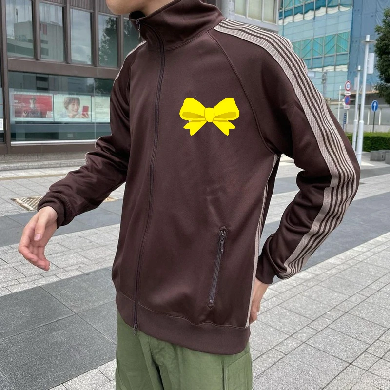 

Спортивная куртка Needles Track с вышивкой бабочкой в полоску и застежкой-молнией в японском стиле, винтажная повседневная куртка с воротником-стойкой