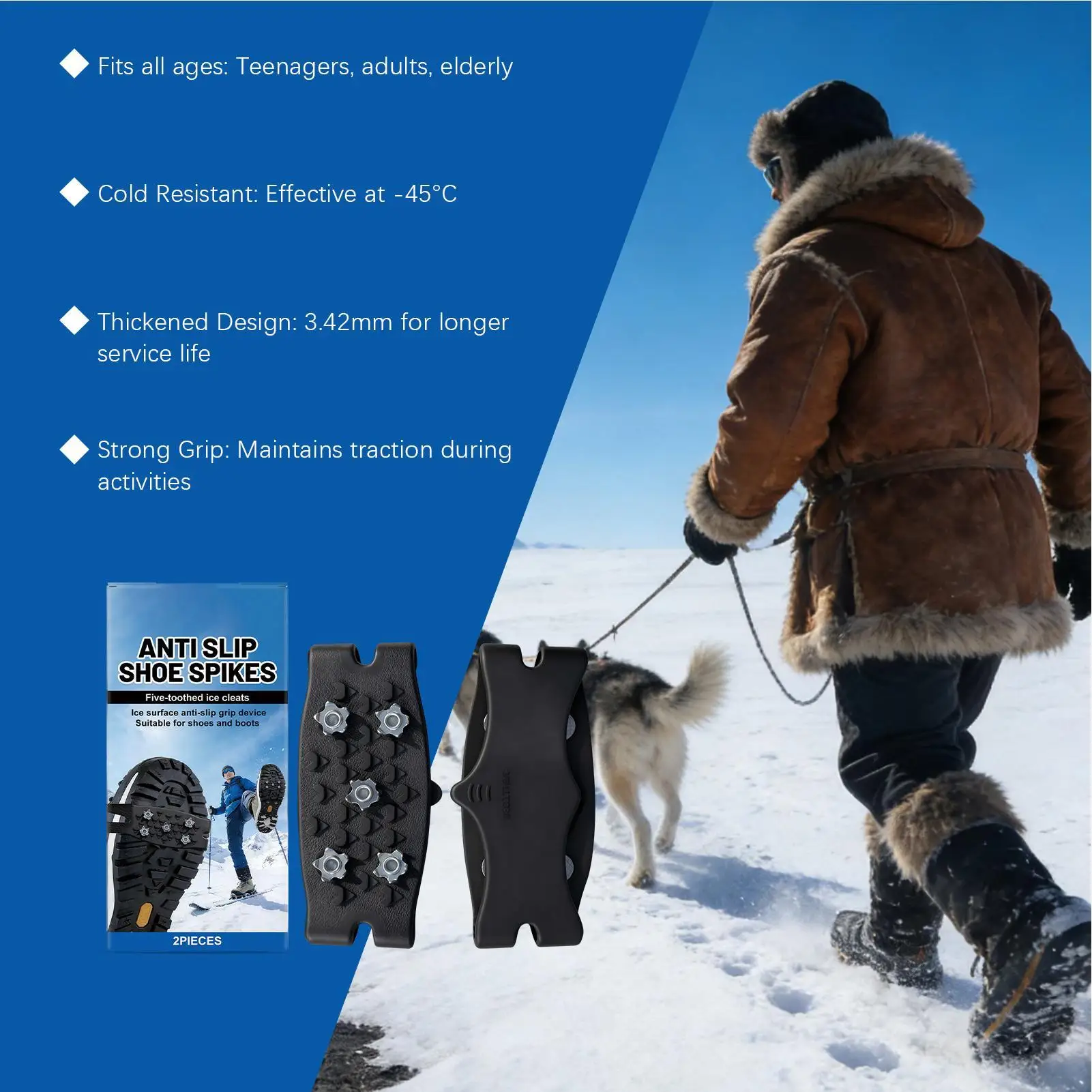 Ice Cleats For Shoes And Boots Anti-Slip Traction Cleats Crampons Hiking Spikes For Winter Hiking Climbing Fishing Trekking view 5