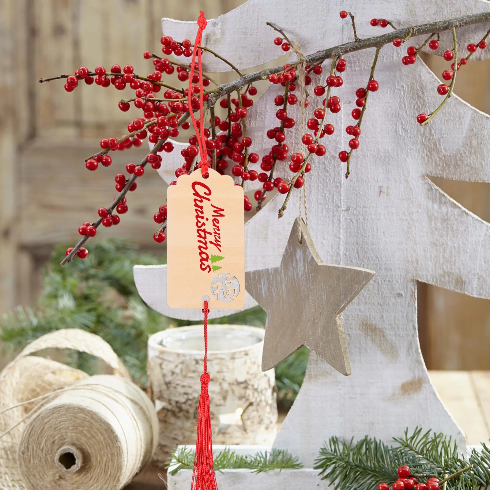 

6 Pcs Name Wishing Card Christmas Decorations Key Wood Greeting Prayer Cards Tag