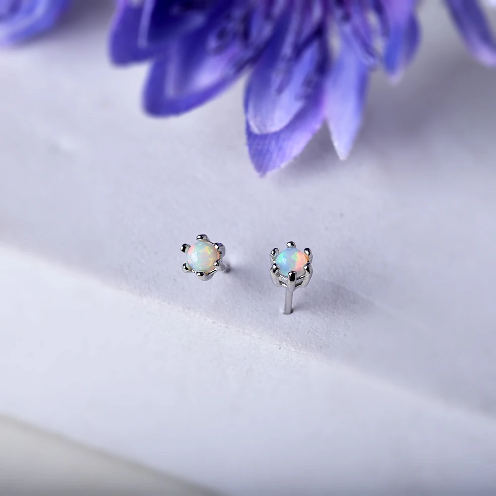 ITSMOS Precious Opal Earrings 925 sterling silver 3mm Minimalism Natural Gemstone Studs Square Piercing Earrings for Women Gift