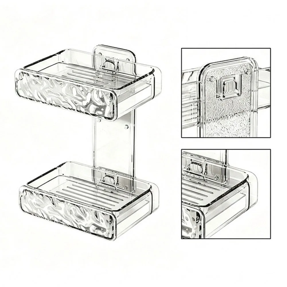 Double Layer Suction Cup Soap Dish for Glass Metal Surfaces No Drilling Required Self Draining Design 13.5x9.4x18.4cm