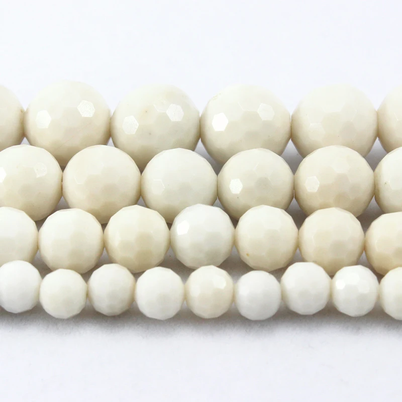 Natural Faceted Cut Ivory Jade Round Loose Stone Beads Strand 6/8/10/12MM For Jewelry DIY Making Necklace Bracelet