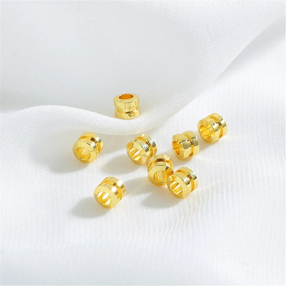 18K Gold Double Layered Cylindrical Beads DIY Handmade Jewelry Material Accessories Bracelet Necklace Bead Separation Beads