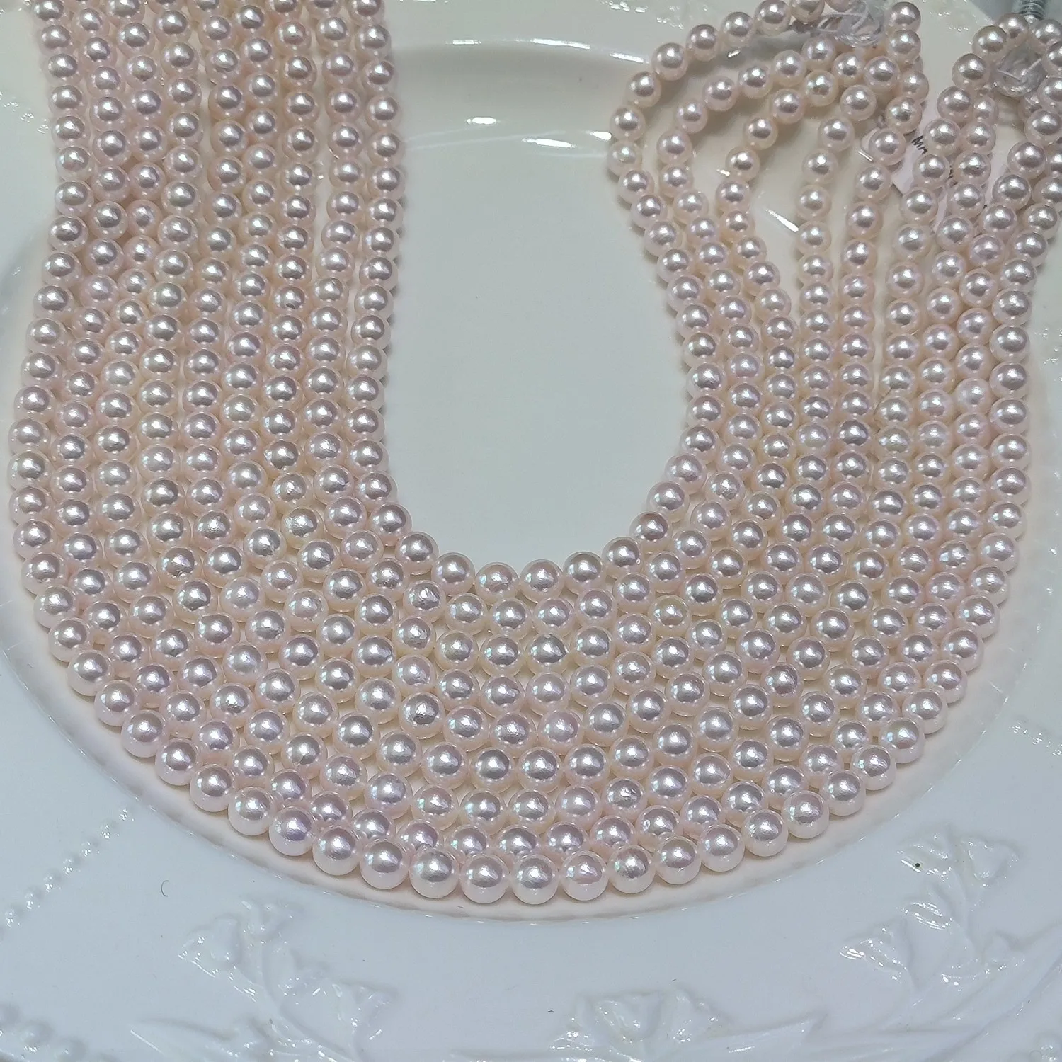 5.5-6mm Natural Sea Water Akoya Pearl Necklace Near Round High Luster with 925 Silver Clasp for Women
