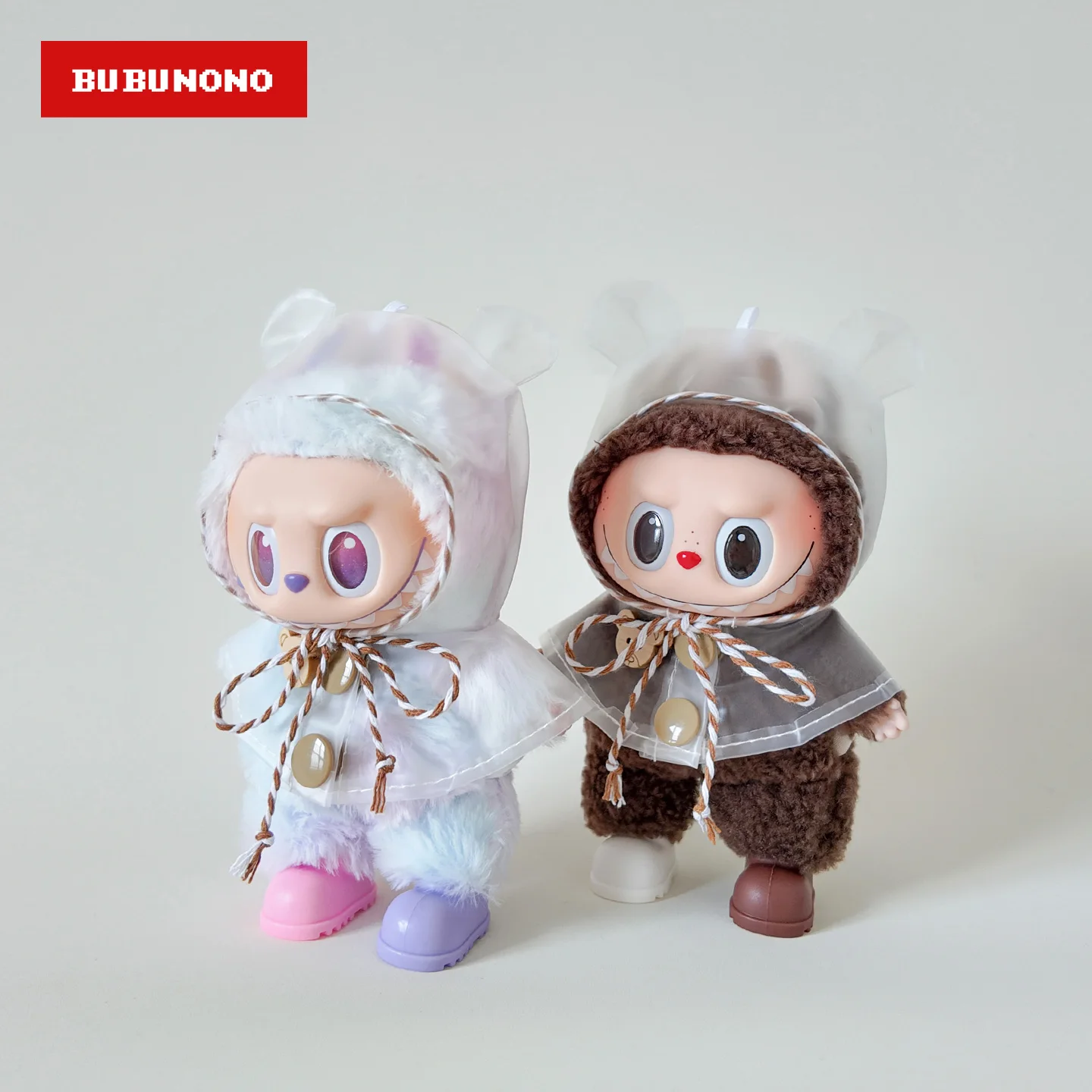 

"Rainy Day Fun!" Labubu Doll Clothes 1.0 2.0 3.0 Gen Color Block Raincoat & Mixed Boots Vinyl Figure Weatherproof Costume Set