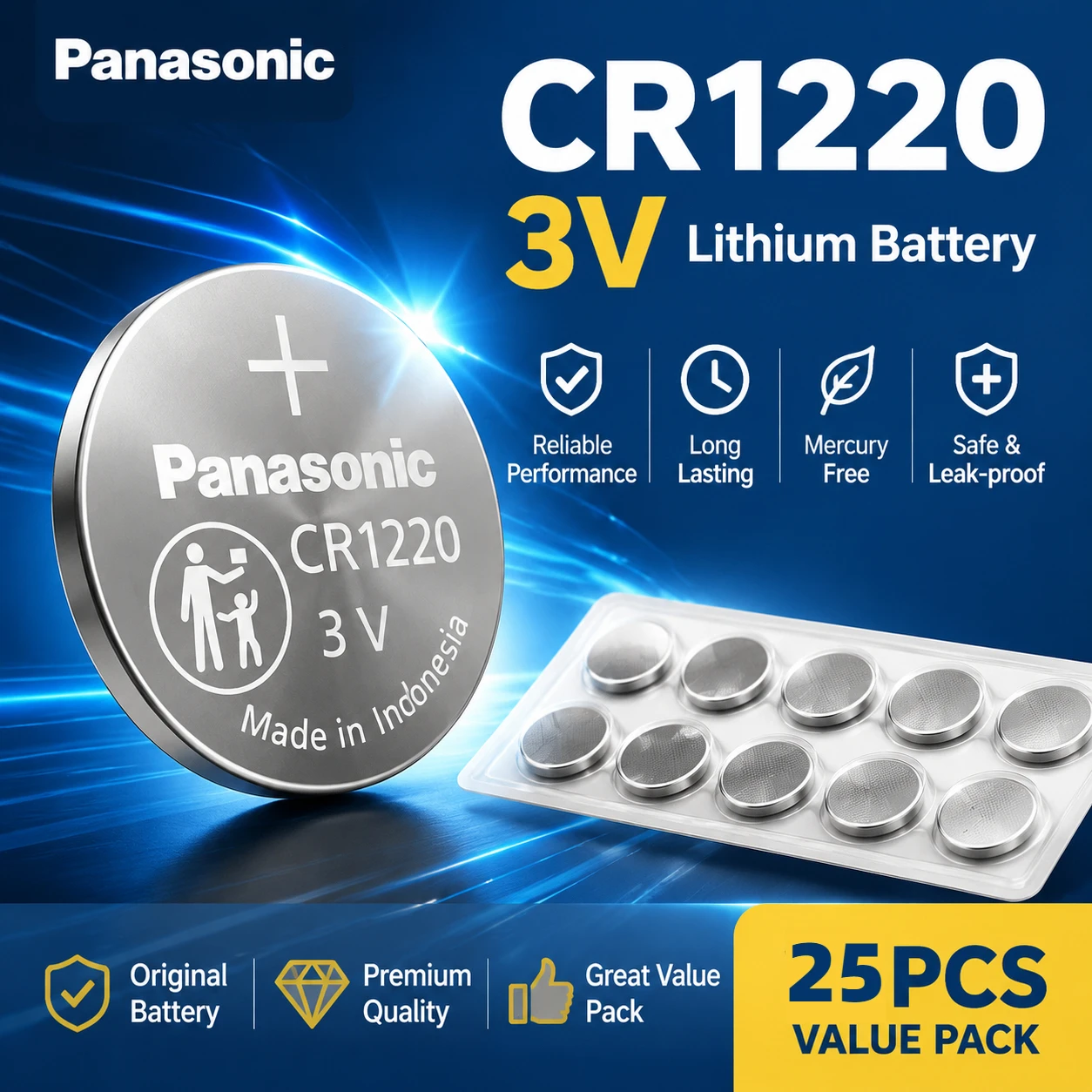 50PCS Panasonic CR1220 CR 1220 3V Lithium Battery for Watch Calculator Clock Remote Control Toys Button Coins Cell