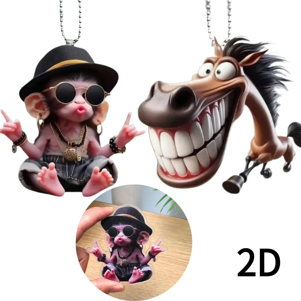 2D Realistic Acrylic Monkey Pendant Cartoon Animal Hanging Ornament for Car Rearview Mirror Decor Car Interior Accessory