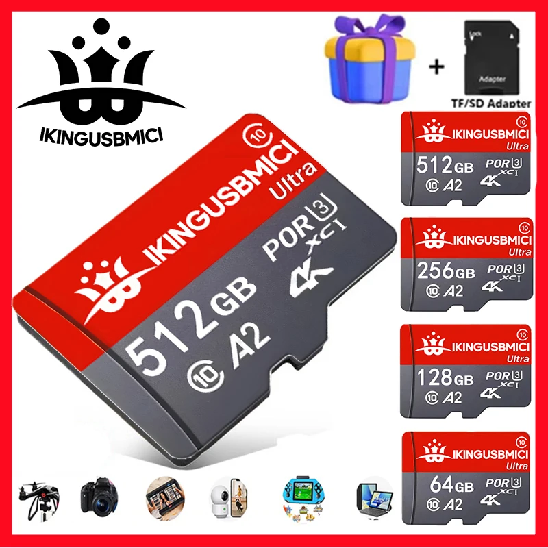 Micro TF SD Card Memory Card TF Cards SD Cards 64GB 128GB 256GB Large Capacity Class 10 U1 Dustproof for Drone Nintendo Switch