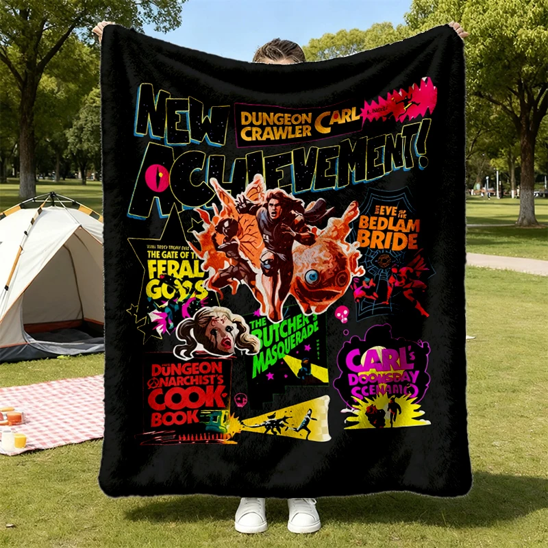 Dungeon Crawler Carl Donut and Carl Flannel Blanket, New Achievement Flannel Throw Cozy Blanket Warm Blanket