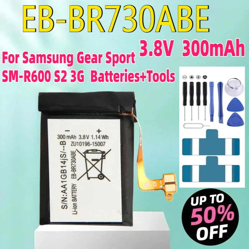 

3.8V EB-BR730ABE 300mAh For Samsung Gear Sport SM-R600 S2 3G SM-R730A/R730V/R730S/R730T/R735T Batteries+Tools