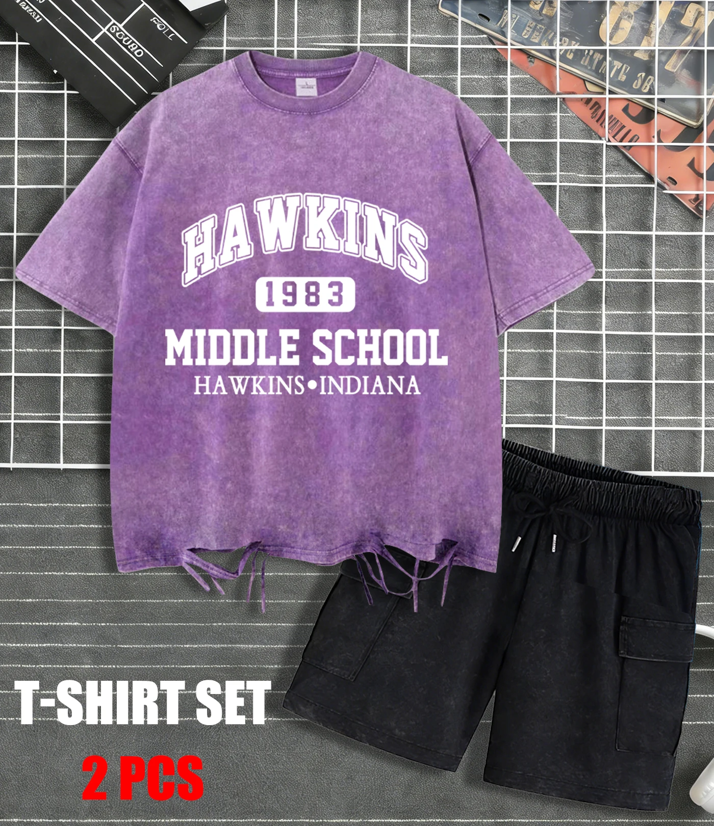 

Мужская футболка Hawkins Middle School в стиле ретро, с эффектом снежной стирки, повседневная, свободного кроя, из хлопка, спортивный стиль, унисекс, модная одежда