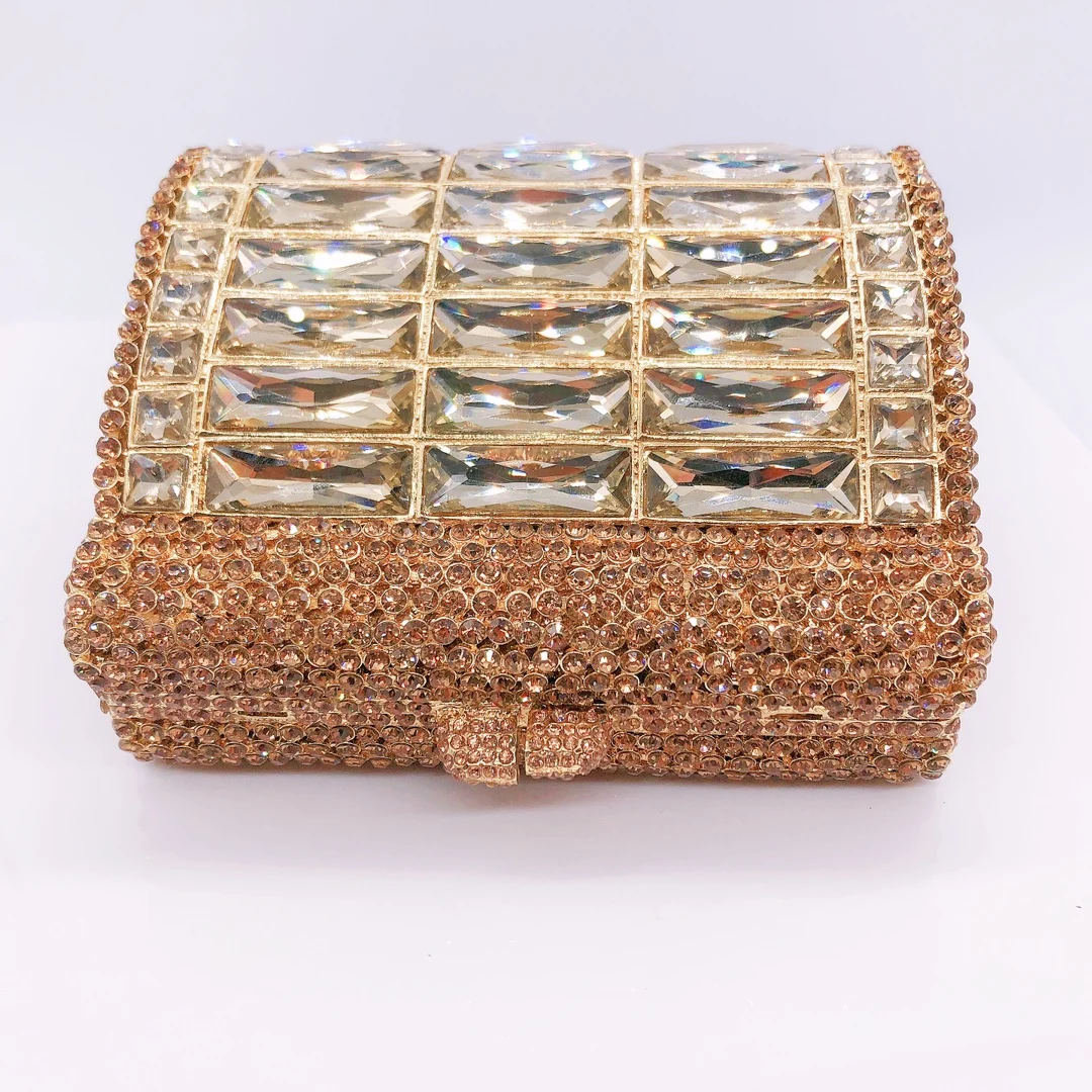 Female Gold Glass Rhinestone Evening Bag Luxury Women Crystals Prom Clutches Lady Diamond Wedding Party Handbags Shoulder Bags