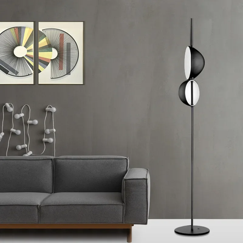 

Vintage Black Gold Floor Lamp LED Minimalist Superluna Floor Lamp Double Lampshade Reading Bedside Living Room Standing Lights