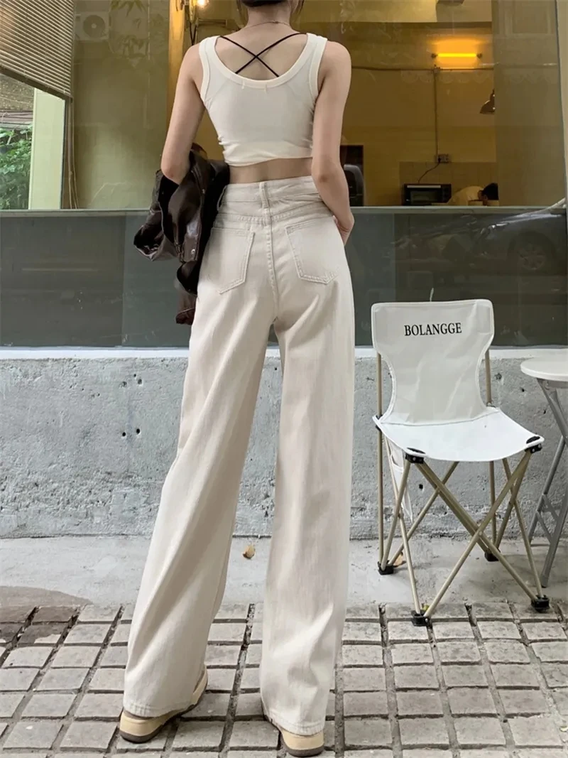 Jean Beige Américain pour Femme, Pantalon Vintage, Streetwear, Denim, Baggy, Vêtements Féminins, 2023