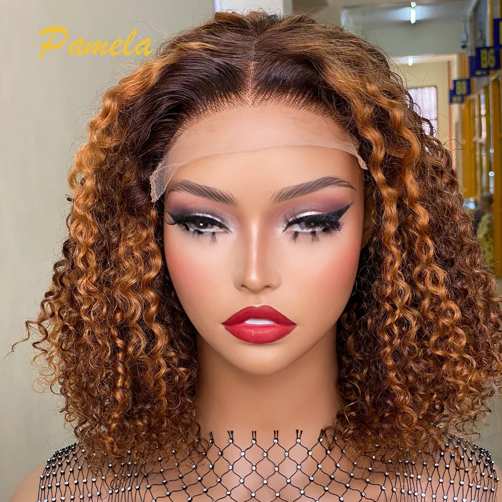 العسل شقراء 4/30 أومبير الملونة مجعد الباروكات 100 خصلات الشعر المستعار الإنسان موجة عميقة شعر مستعار 13x6 الدانتيل الجبهة Preplucked النساء الباروكات