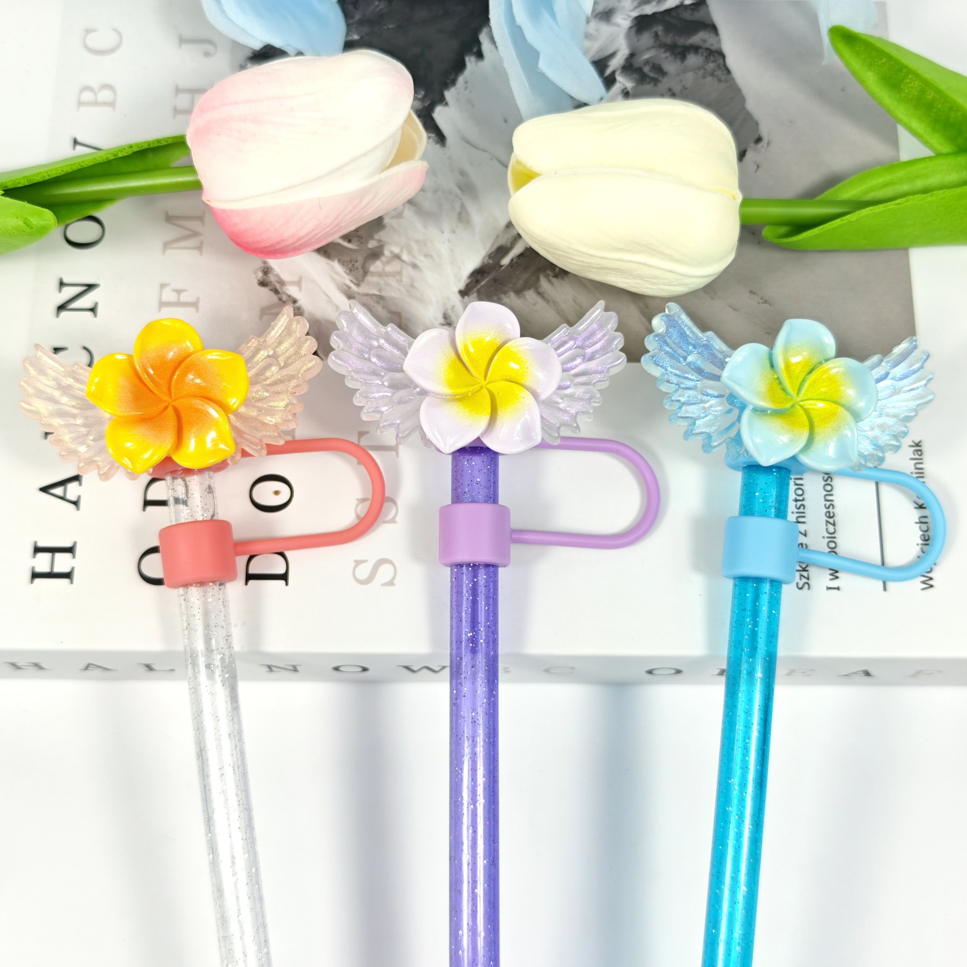 New Multi-Color Frellia Angel Wings Series Straw Cover Dust Cap