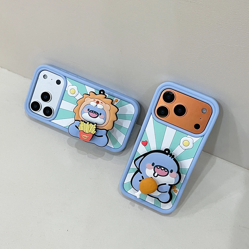 3D Cartoon Französisch Frites Shark Halterung Fall Für iPhone 17 16 Plus 16e 15 14 13 12 11 Pro max Stoßfest Weiche Silikon Halter Abdeckung – Detail 6