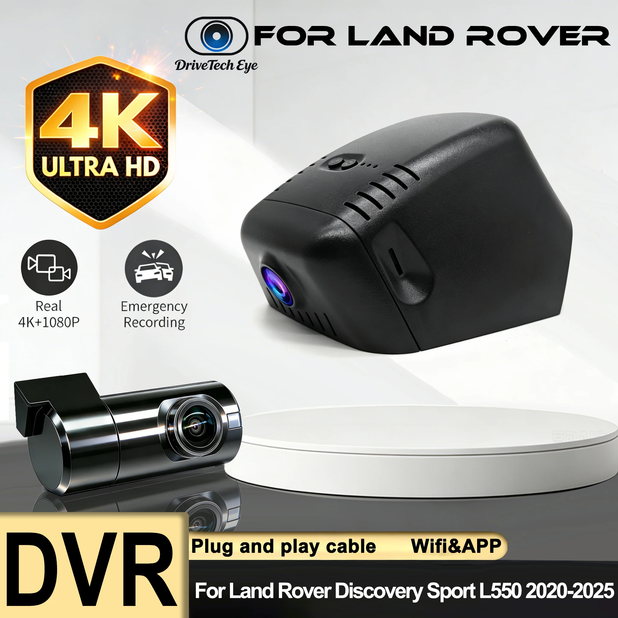Dash Camera 4K Wifi Plug and Play Loop Recording Easy Install APP Control G-sensor For Land Rover Discovery Sport L550 2020-2025