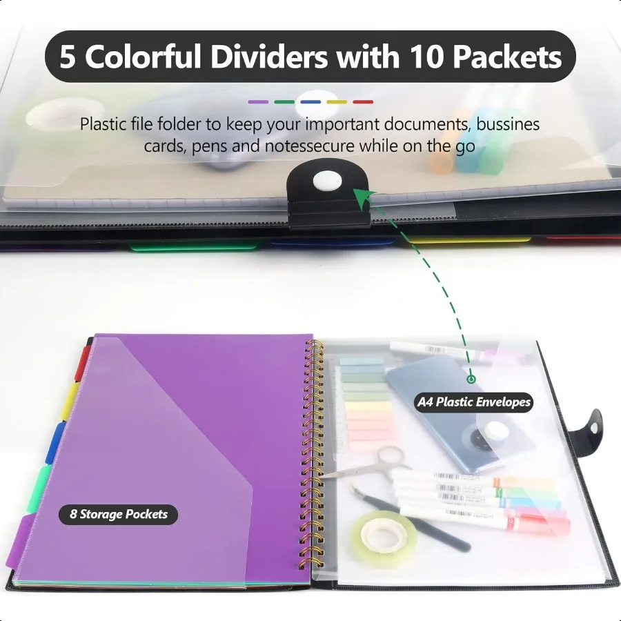 Буфер обмена Folio с блокнотом Многофункциональная папка буфера обмена с местом для хранения 5 папок с 11 карманами Водонепроницаемый органайзер с