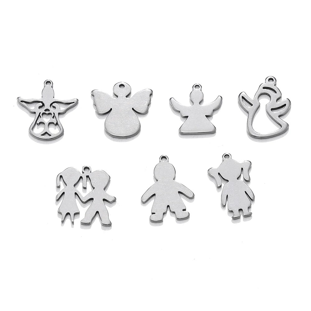 5Pcs/Lot Stainless Steel Pendants Cute Angel/Girl/Boy Charms Earrings Bracelet Necklace Jewelry Making Wholesale