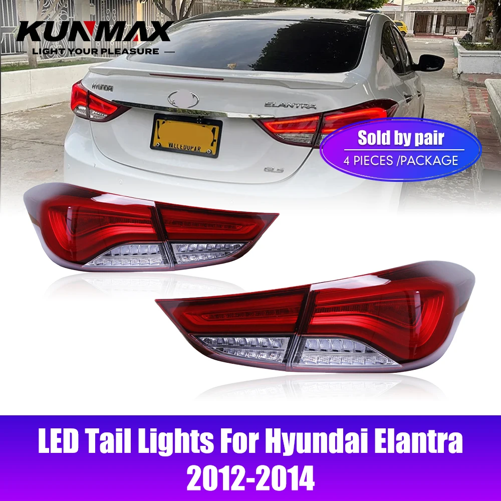 Pair Of LED Tail Lights For Hyundai Elantra 2012-2014 DRL Fog Reverse Brake Signal Plug And Play Car Rear Tail Light Assembly