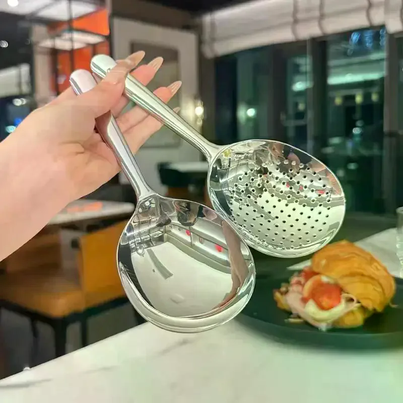 1/2PcsStainless Steel Ladles For Serving Soup Rice Serving Spoon Drain Hole Heat Insulated Handle Kitchen Utensils For Daily Us