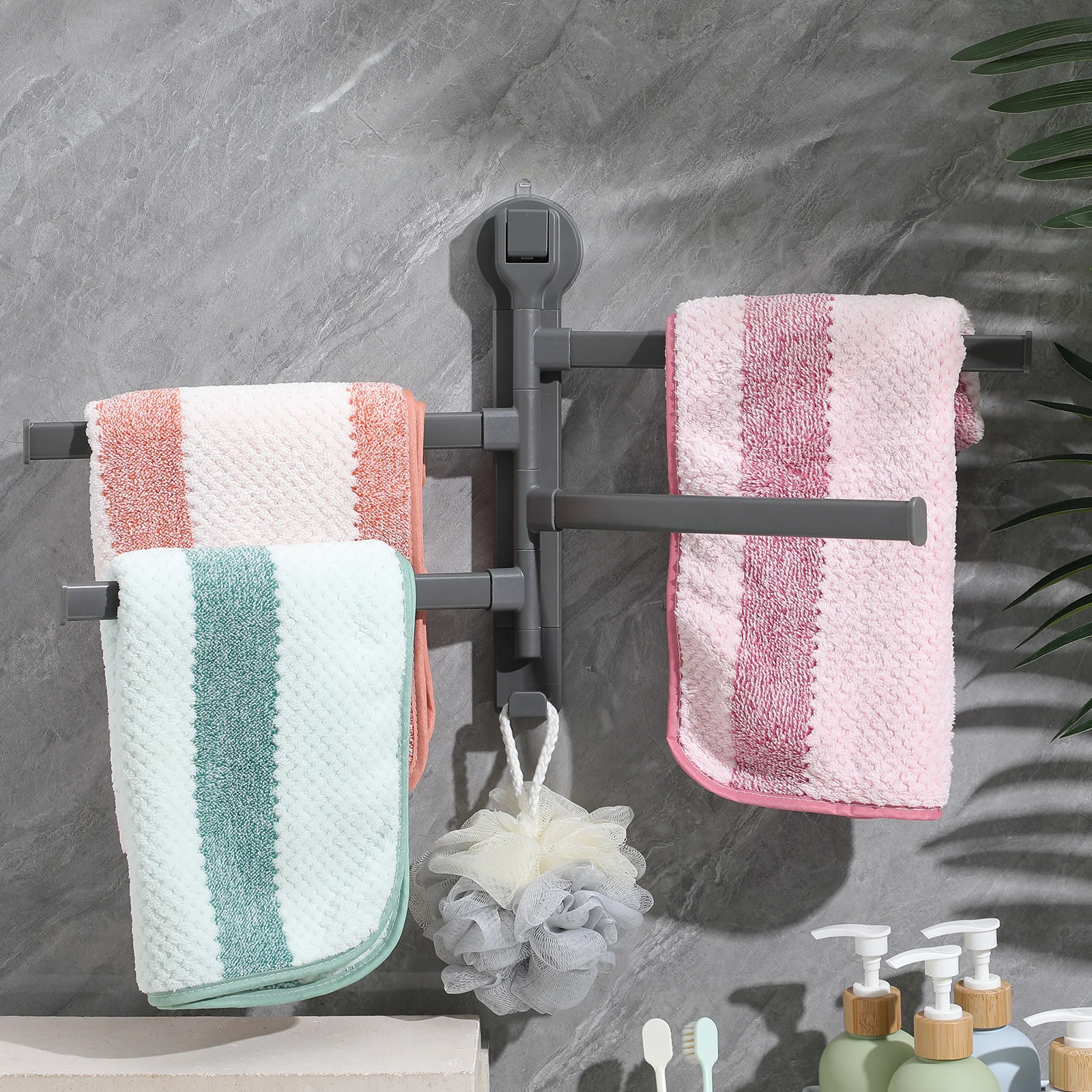 4-Bar شفط كأس منشفة رف الدورية لا الحفر حامل الحمام للأسطح الملساء قابل للتعديل سوينغ خارج منشفة معدنية المنظم