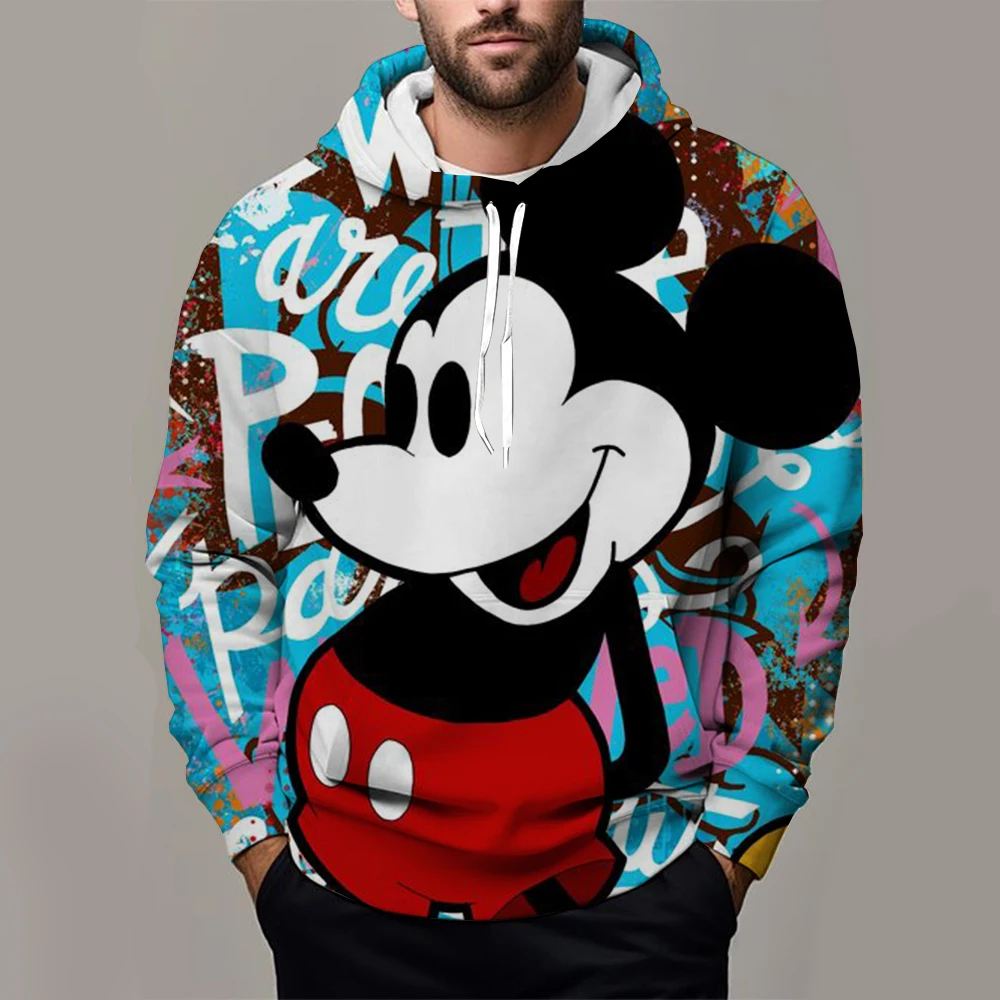 Men\'s Mickey Mouse Hoodies Cartoon Casual Hooded Coat Autumn  Kid Girl Boy Soft Pocket Sweatshirts Male Loose Tops Long Sleeve