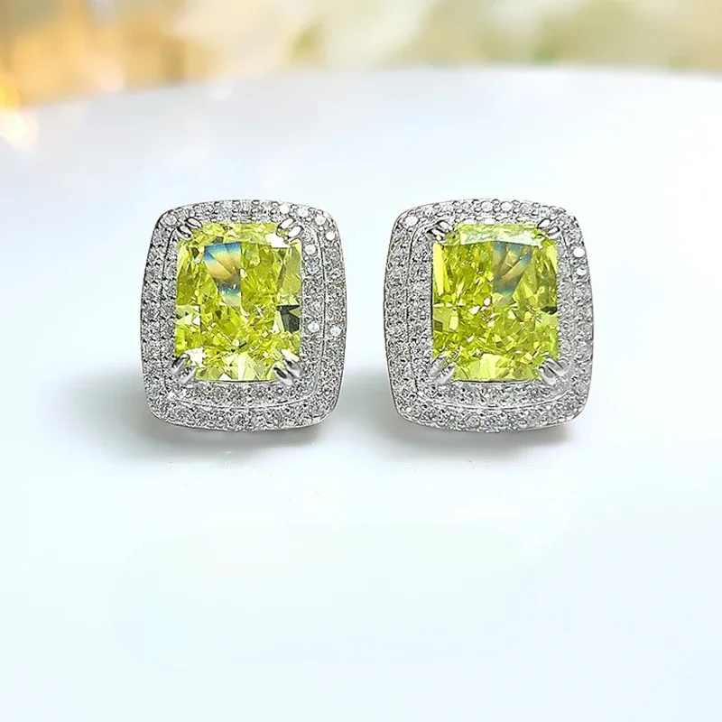 

Olive green light luxury s925 pure silver ear studs inlaid with imported high carbon diamond temperament luxury wedding jewelry