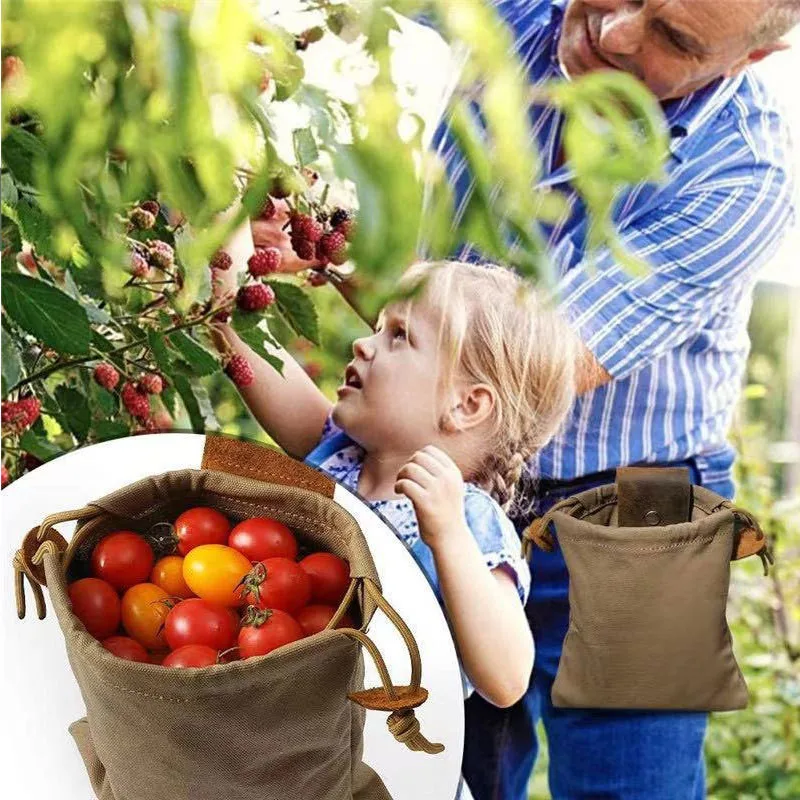 Portable Outdoor Foraging Bag Fruit Picking Pouch Collapsible Berry Puch Storage Leather Bushcraft Canvas Bag Hiking Camping