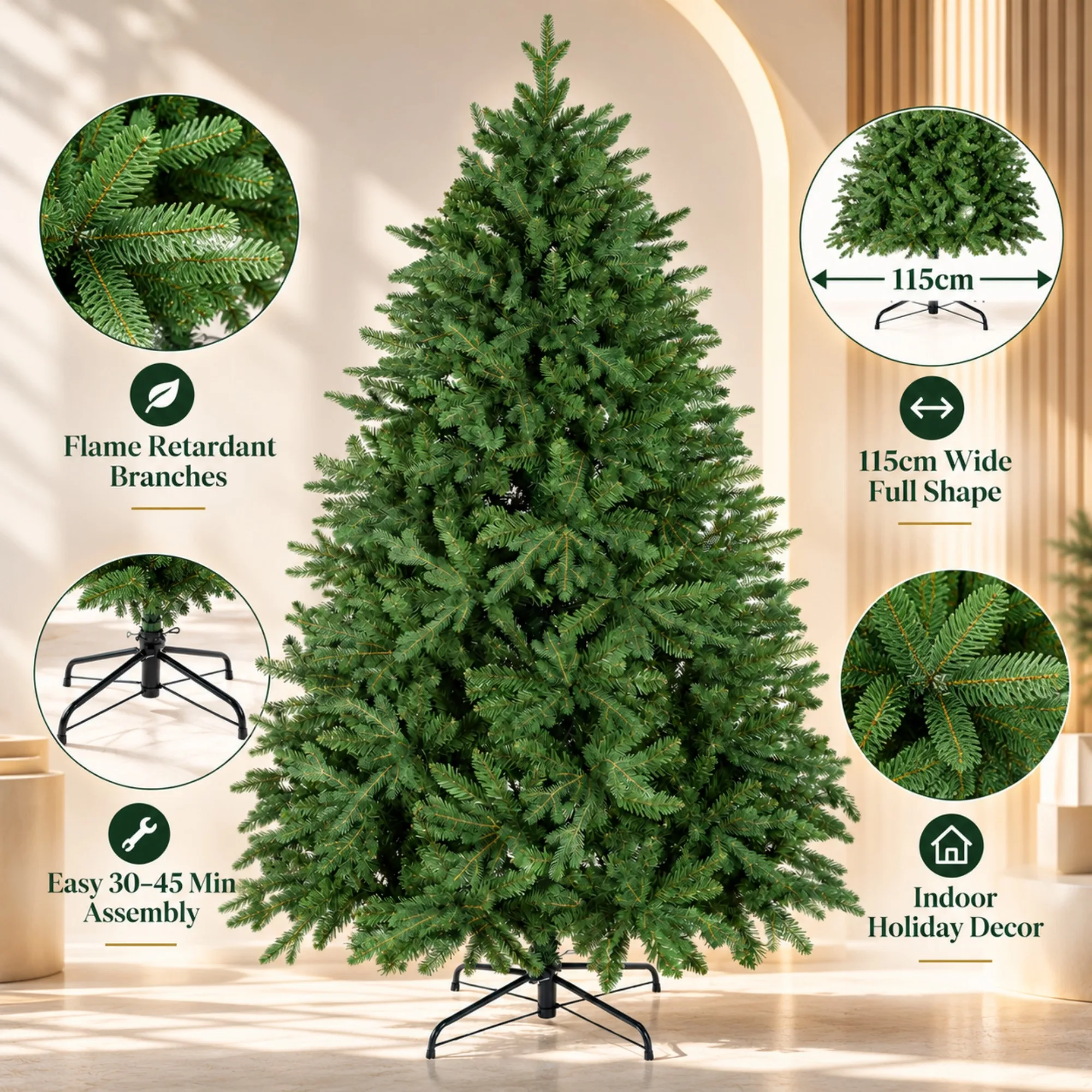 Albero di Natale artificiale da 180 cm con 3026 punte, aspetto realistico di pino nordico, albero di Natale completamente verde con rami mobili, aghi in plastica ignifuga, supporto in acciaio
