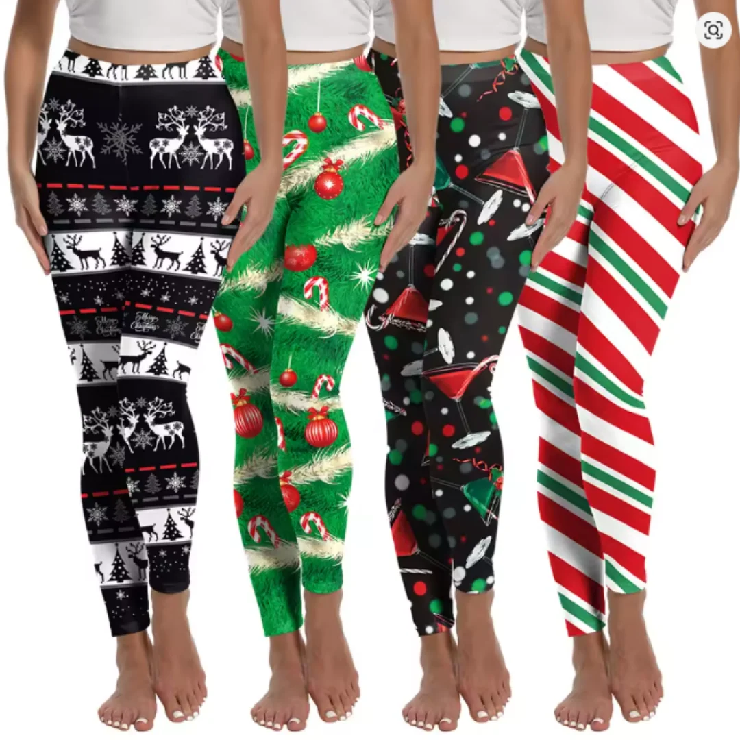 

Elk Snowflakes Christmas Tree Printed Leggings for Women Fitness Casual Comfortable Pants Workout Trousers Xmas Party Sexy Tight